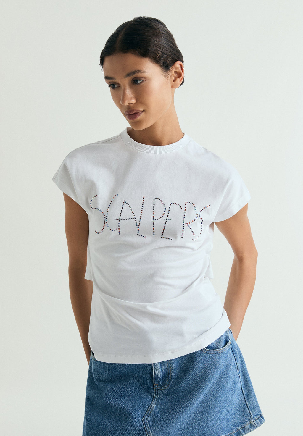 BACK KNOT T-SHIRT WITH RHINESTONES