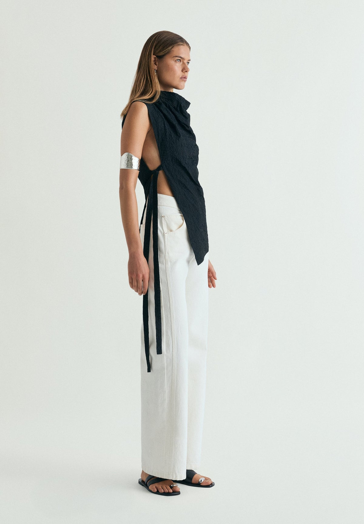 FLOWING ASYMMETRIC SIDE-TIE TOP