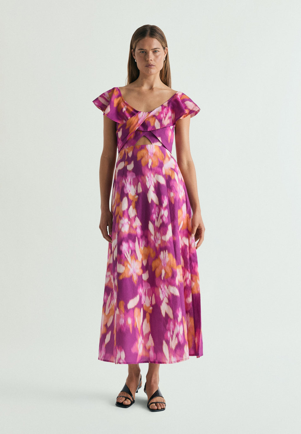 PRINTED COTTON AND LINEN DRESS