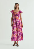 PRINTED COTTON AND LINEN DRESS