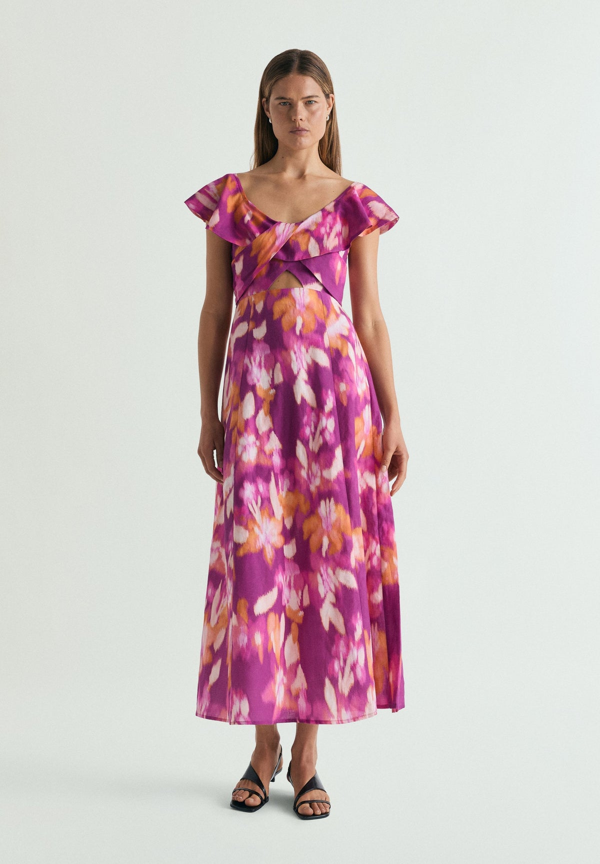 PRINTED COTTON AND LINEN DRESS