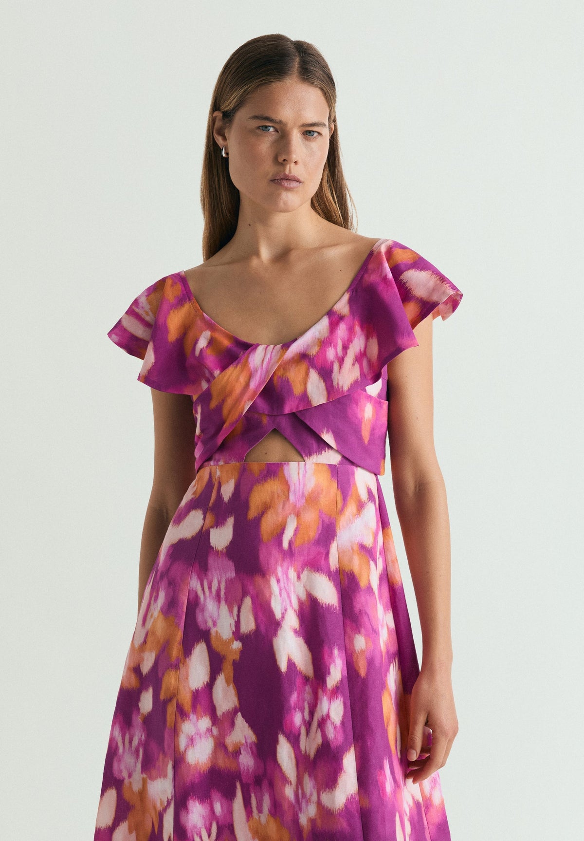 PRINTED COTTON AND LINEN DRESS