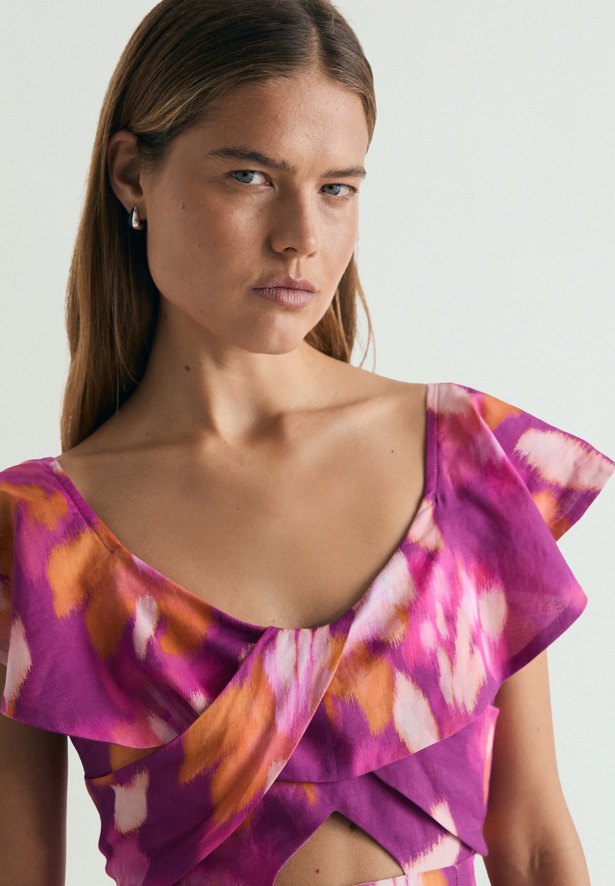 PRINTED COTTON AND LINEN DRESS