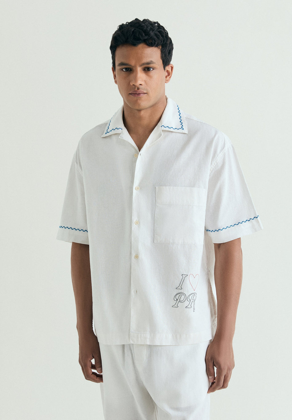 COTTON AND LINEN SHIRT WITH EMBROIDERY