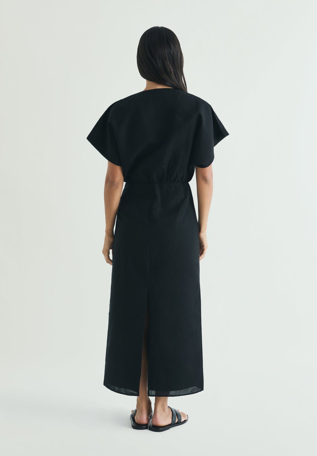 DRAPED LINEN MIDI DRESS