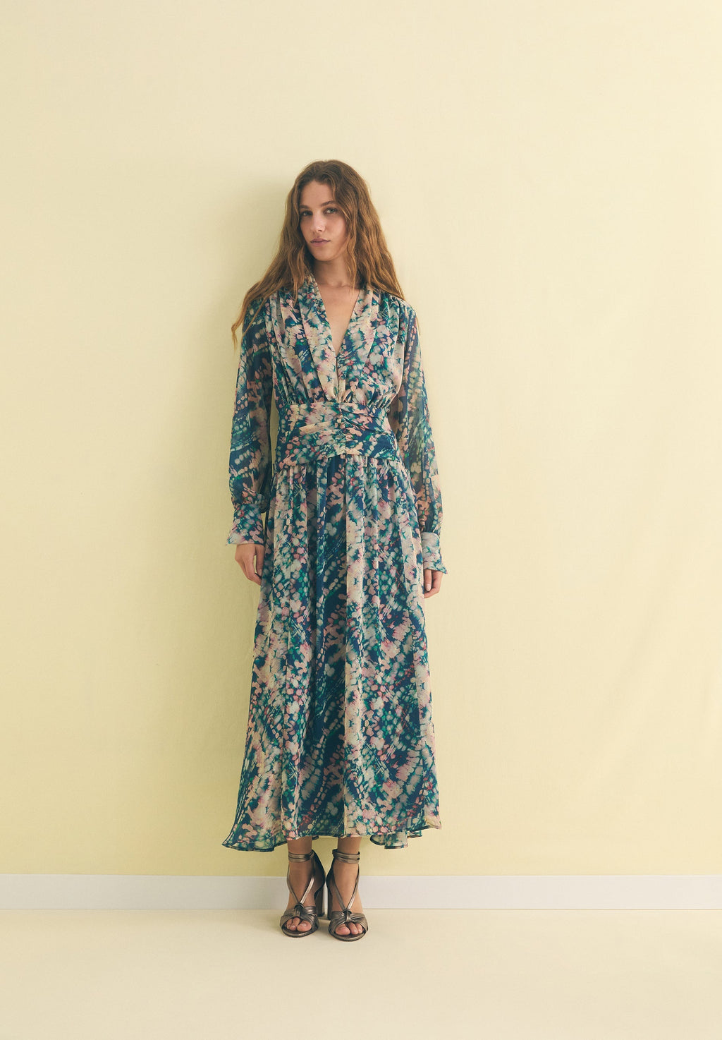 PRINTED DRAPED-WAIST DRESS