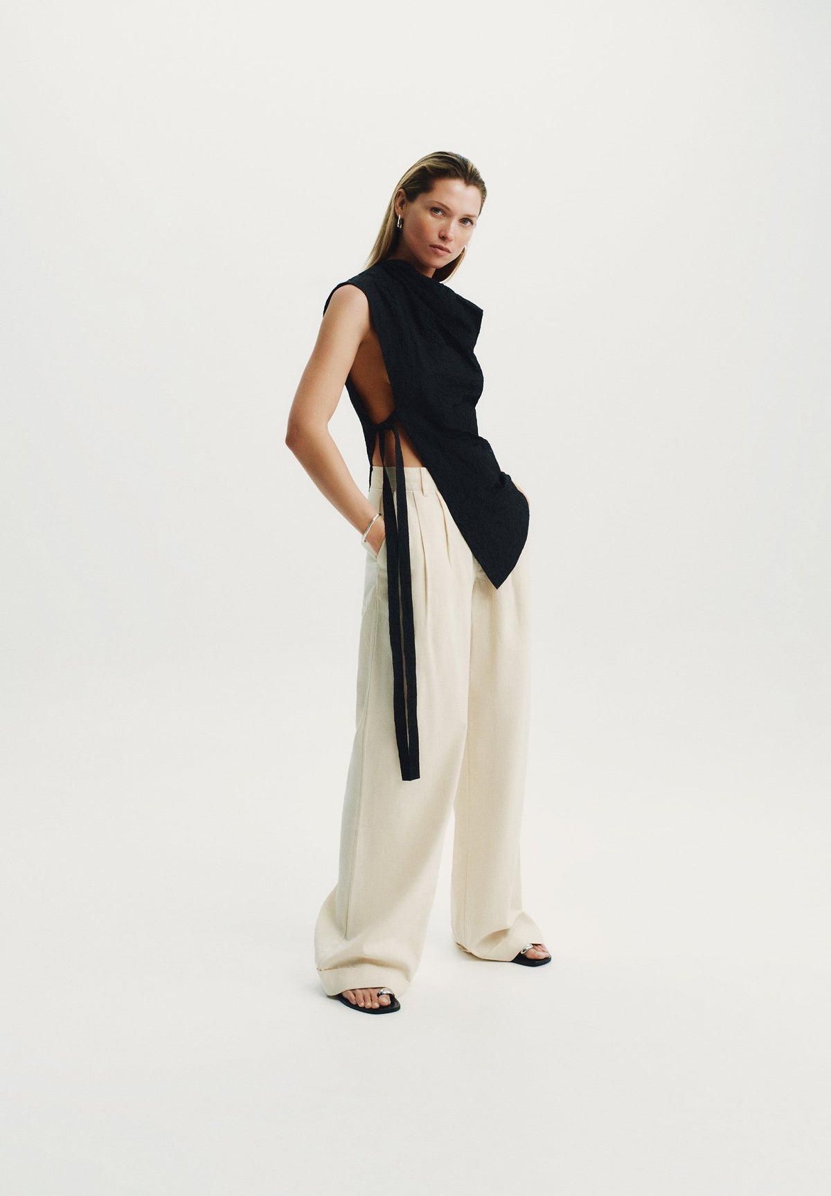 FLOWING ASYMMETRIC SIDE-TIE TOP